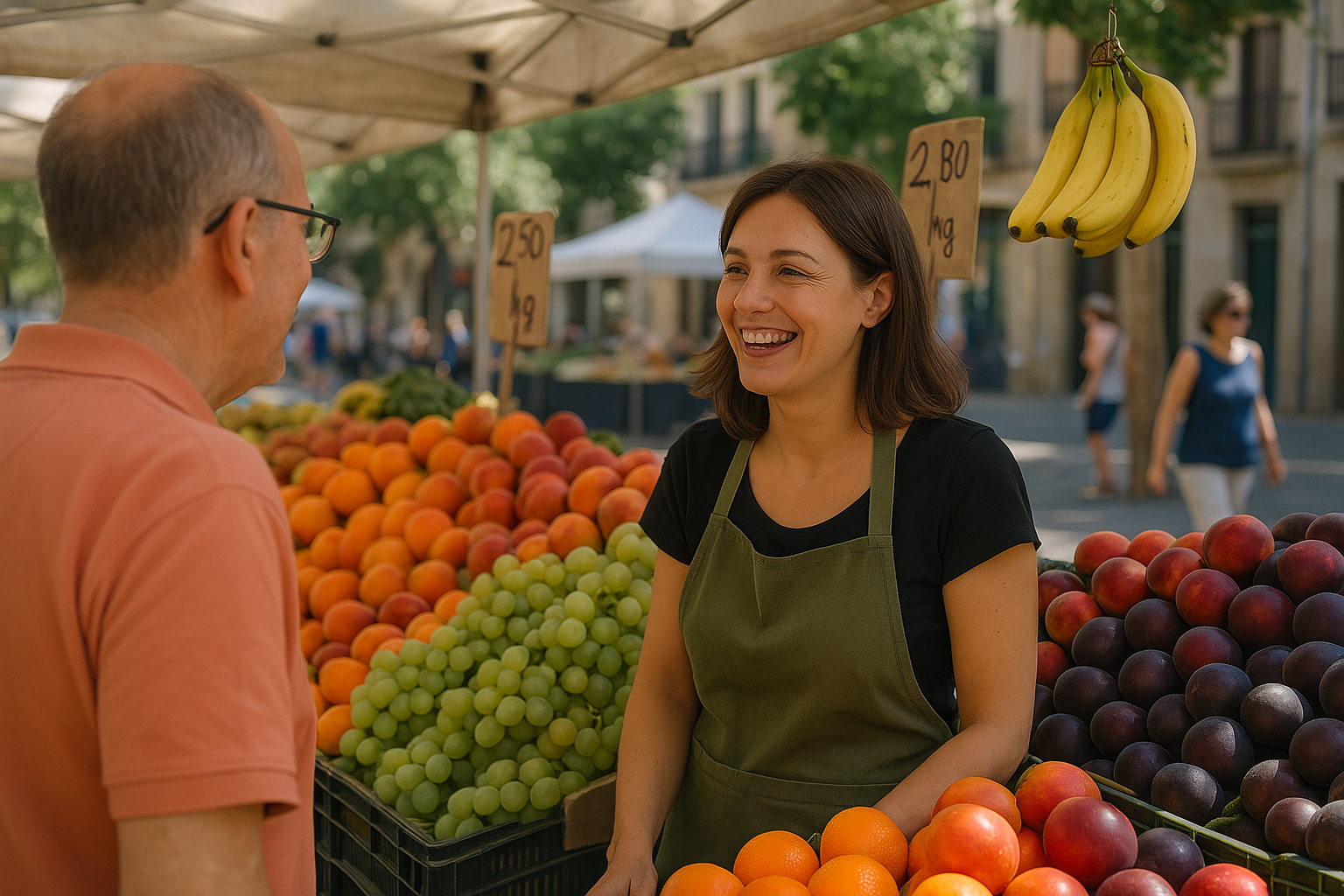 Vielfältiges Angebot auf einem Obst Marktplatz. Zeigt vielfältiges Angebot an Studentenreisen Hagenberg